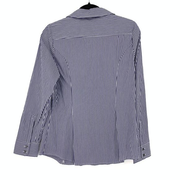 Express Ultimate Essential Shirt Womens Sz M Original Fit Blue White Striped NEW - Picture 2 of 7
